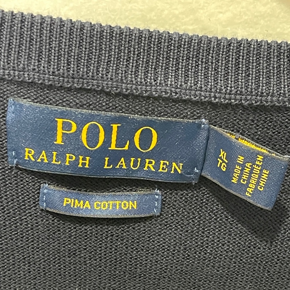 Polo Ralph Lauren Men’s Navy Blue Pima Cotton V Neck Long Sleeve Sweater Size XL - Picture 3 of 7